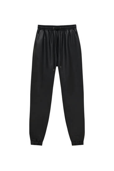 Faux leather jogger trousers