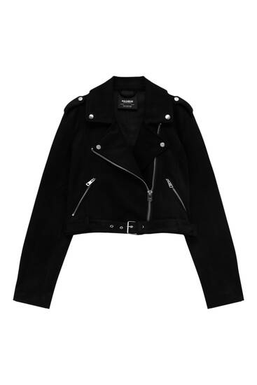 pull and bear suede biker jacket