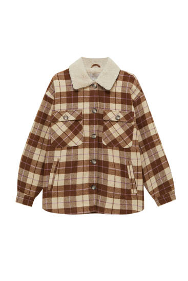 Checked faux shearling overshirt