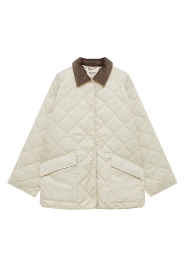 Quilted jacket with a corduroy collar