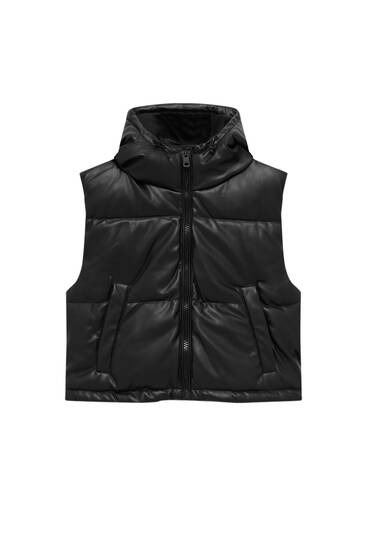Short faux leather quilted gilet