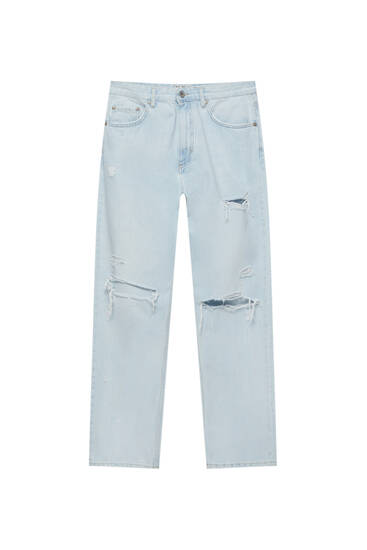 Ripped wide-leg basic jeans
