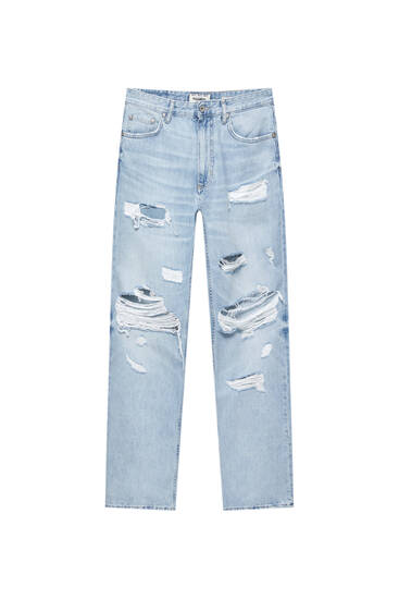 Ripped wide-leg basic jeans
