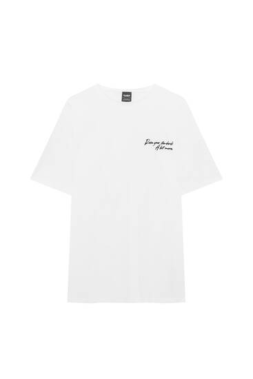 Short sleeve T-shirt with embroidered slogan
