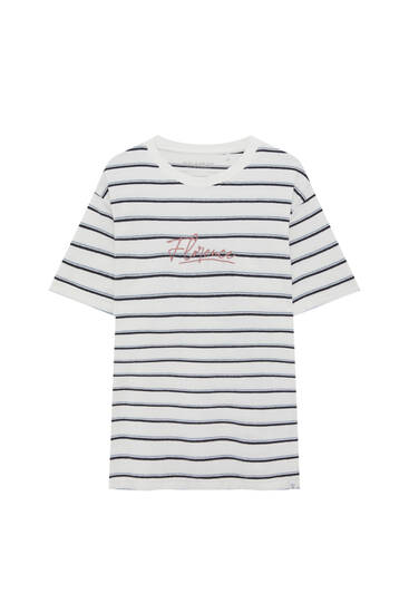 Striped short sleeve T-shirt made from terry cloth