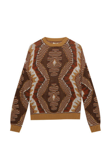 Geometric jacquard knit sweater