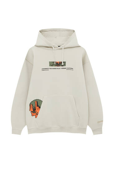 Technical hoodie with raised print