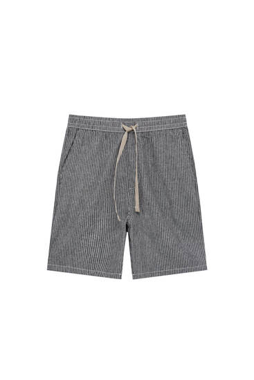 Rustic striped linen-blend Bermuda shorts