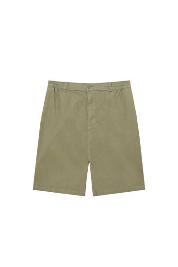 Long fit linen Bermuda shorts