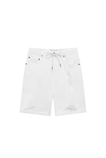 White ripped skinny fit denim Bermuda shorts