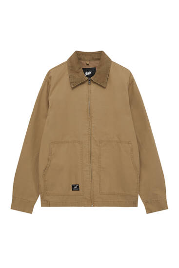 Worker jacket with corduroy collar