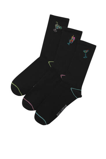 Pack of long socks with cups