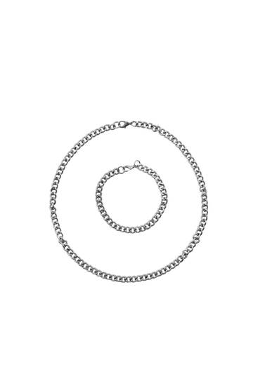 Silver-coloured necklace and bracelet pack