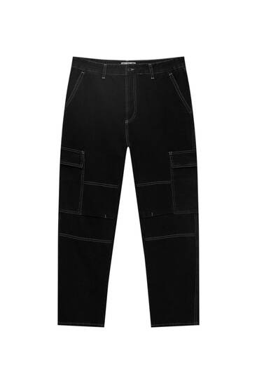 Colour block cargo jeans with seam details