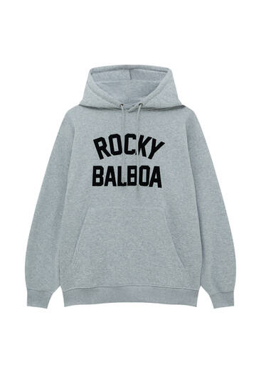 Gri kapüşonlu Rocky Balboa baskılı sweatshirt