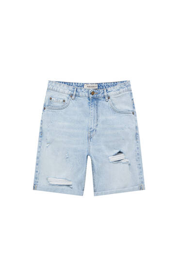 Slim-fit denim shorts with rips