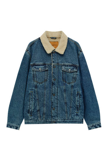 Denim jacket with faux shearling collar