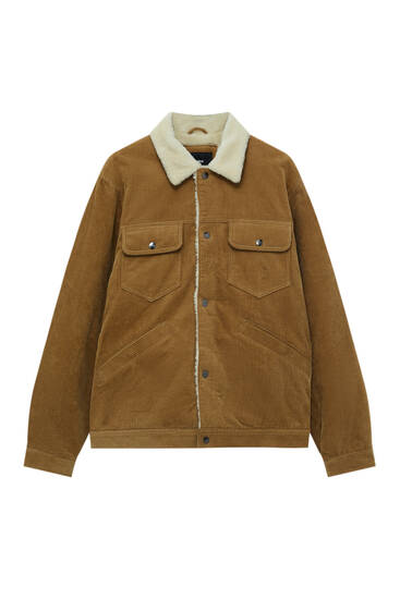 Corduroy jacket with faux shearling collar