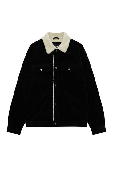 Corduroy jacket with faux shearling collar