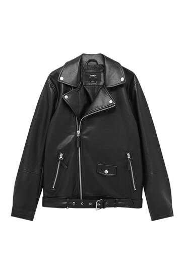 faux leather biker jacket - PULL&BEAR