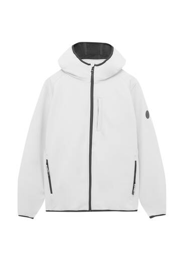Hooded technical jacket with ribbed trims