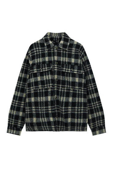 Checked faux shearling overshirt