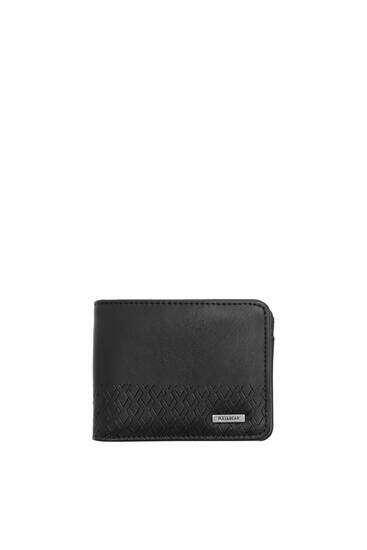 Black wallet with textured logo
