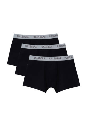 3-pack of black boxers with white waistband