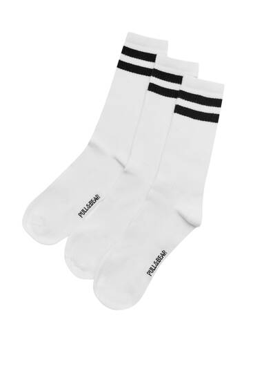 Souprava 3 párů bílých proužkovaných ponožek