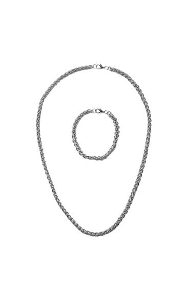 Pack of silver-toned bracelet and chain necklace