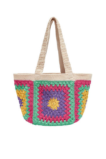 Floral crochet shopper bag
