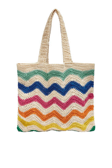 Striped crochet shopper bag