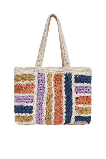 Striped crochet shopper bag