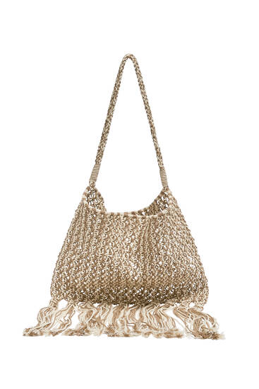 Crochet mini shopper bag with fringing