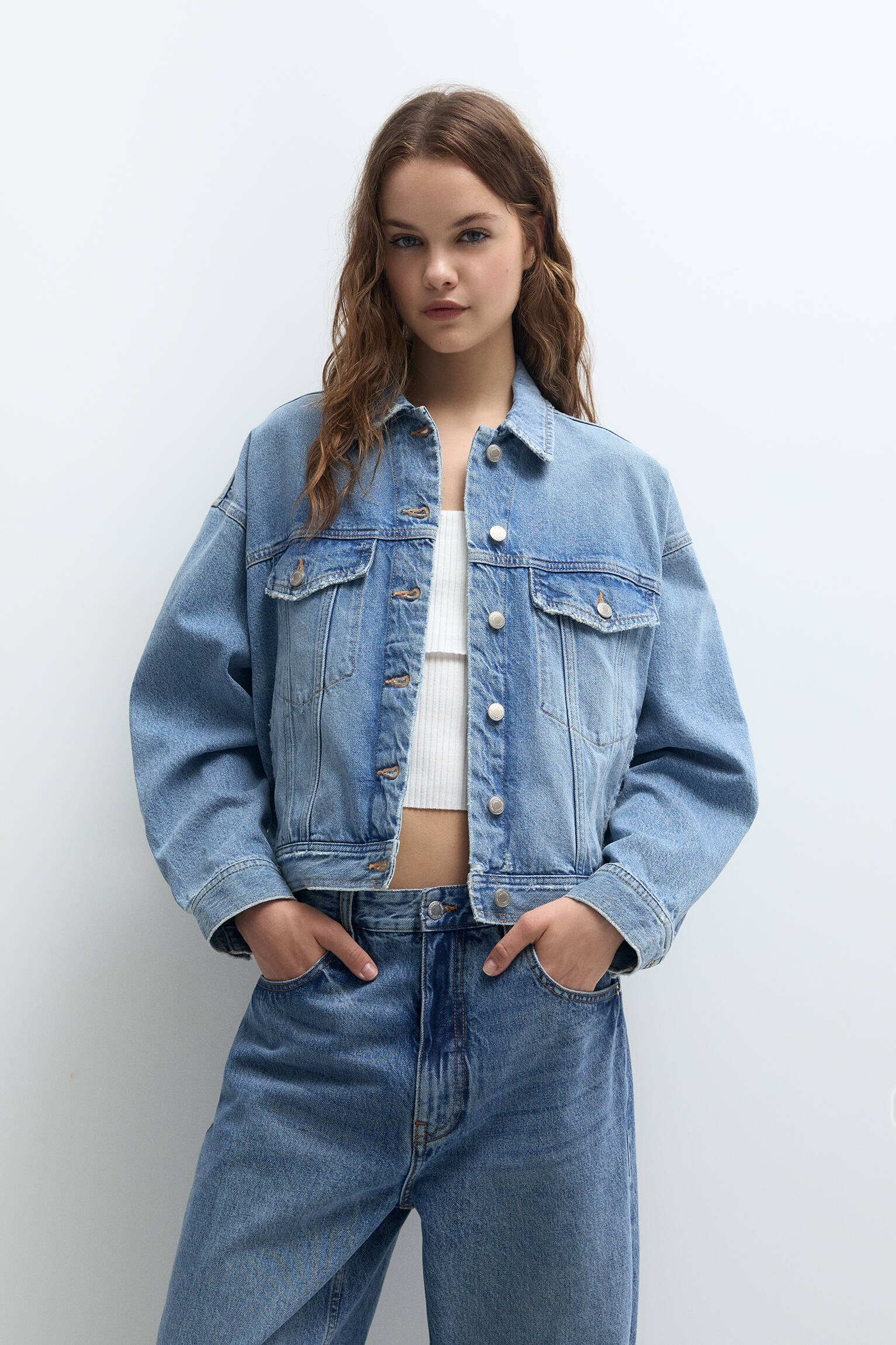 Pull and bear fashion oversized denim jacket