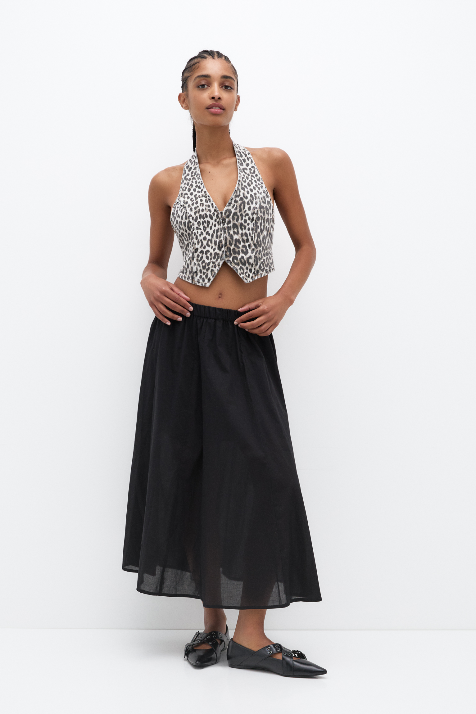 Leopard print flowy midi skirt best sale