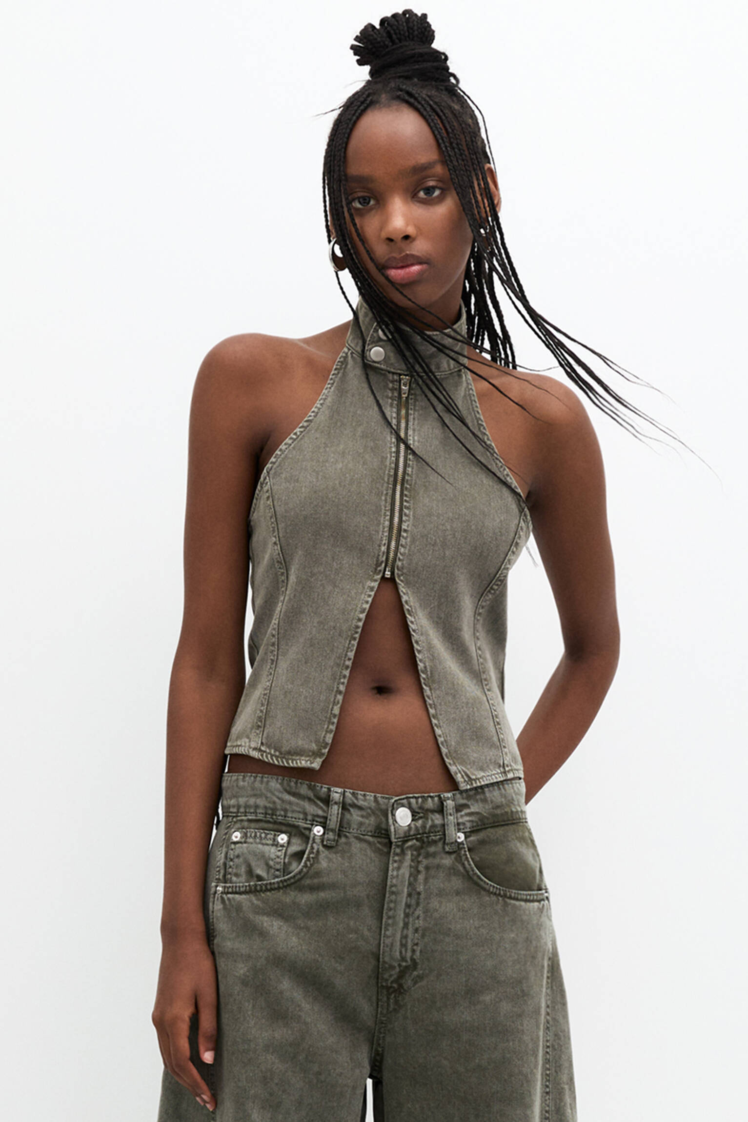 Jeans-Top Neckholder und Reißverschluss - PULL&BEAR