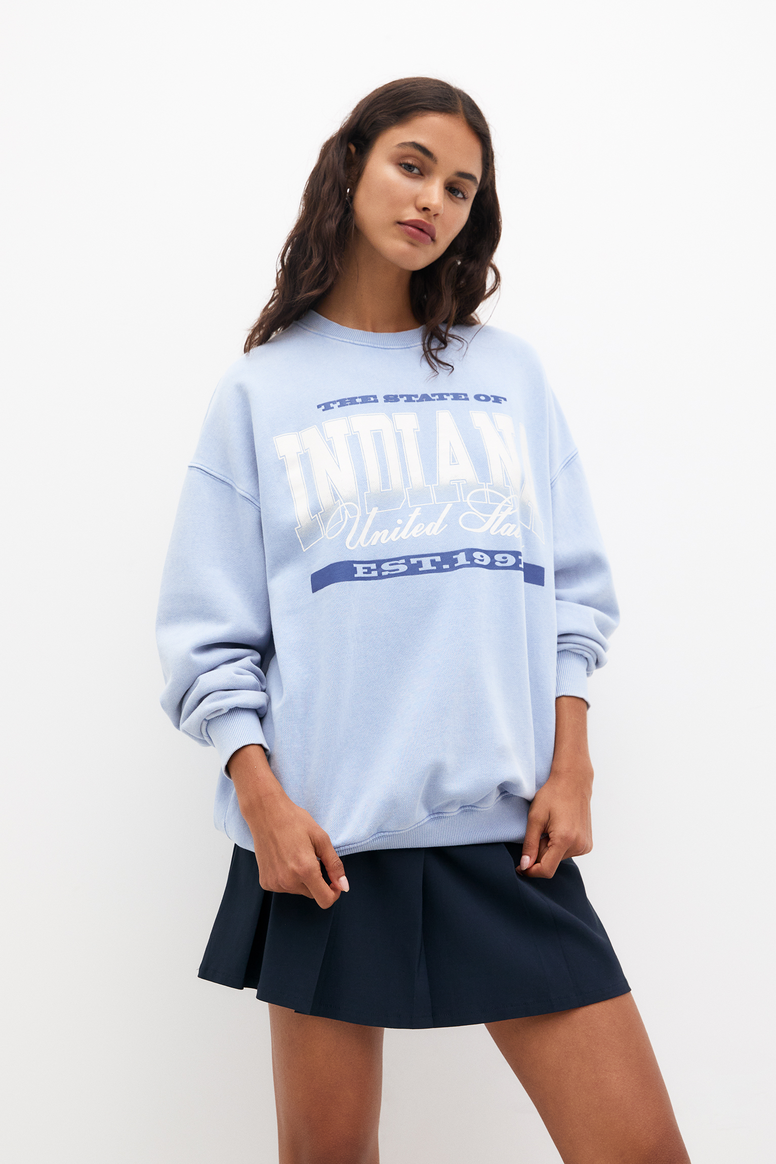 Felpa Donna Oversize Con Cappuccio E Zip - Stampa Farfalla Strass, Grigio (Taglia L)