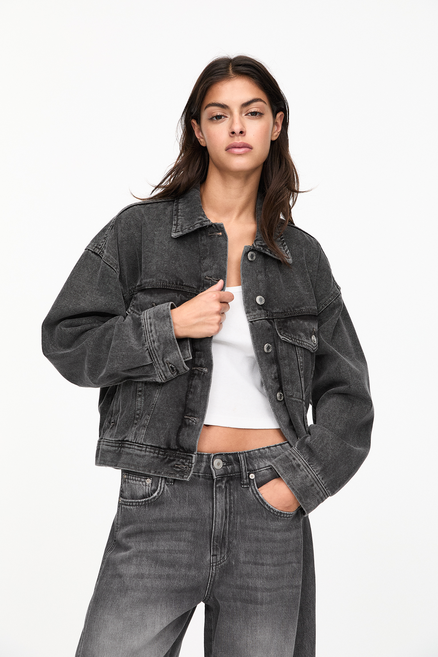 Jacket jeans pull and bear best sale