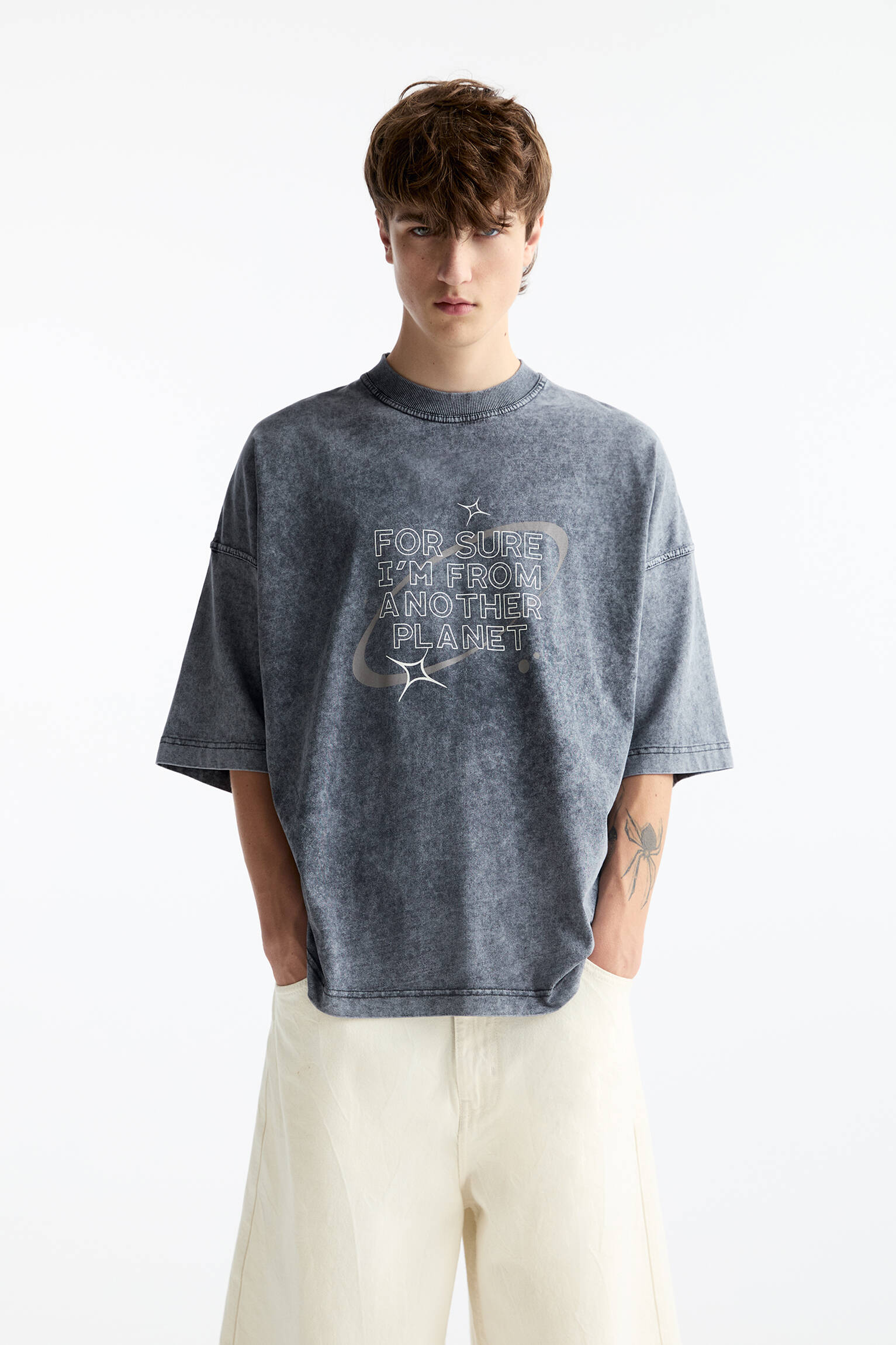 Washed printed boxyfit Tshirt pull&bear