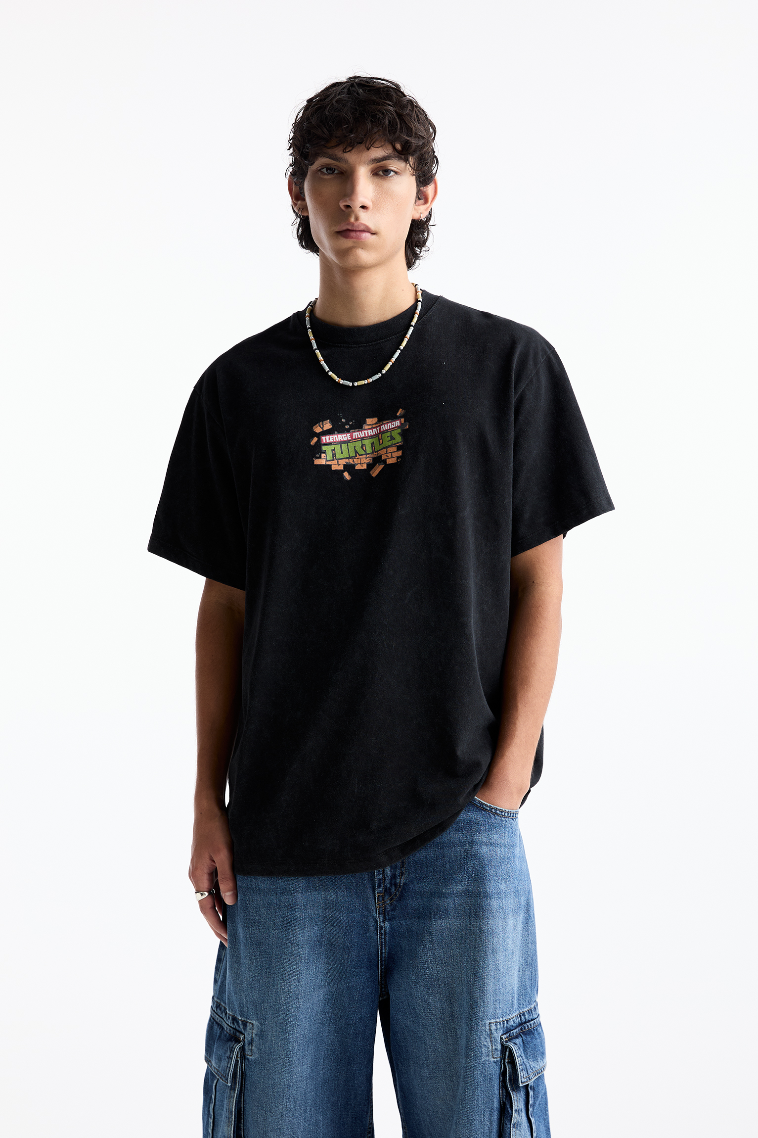 Pull&Bear T-shirt Homme Noir Imprimé Graphique Streetwear
