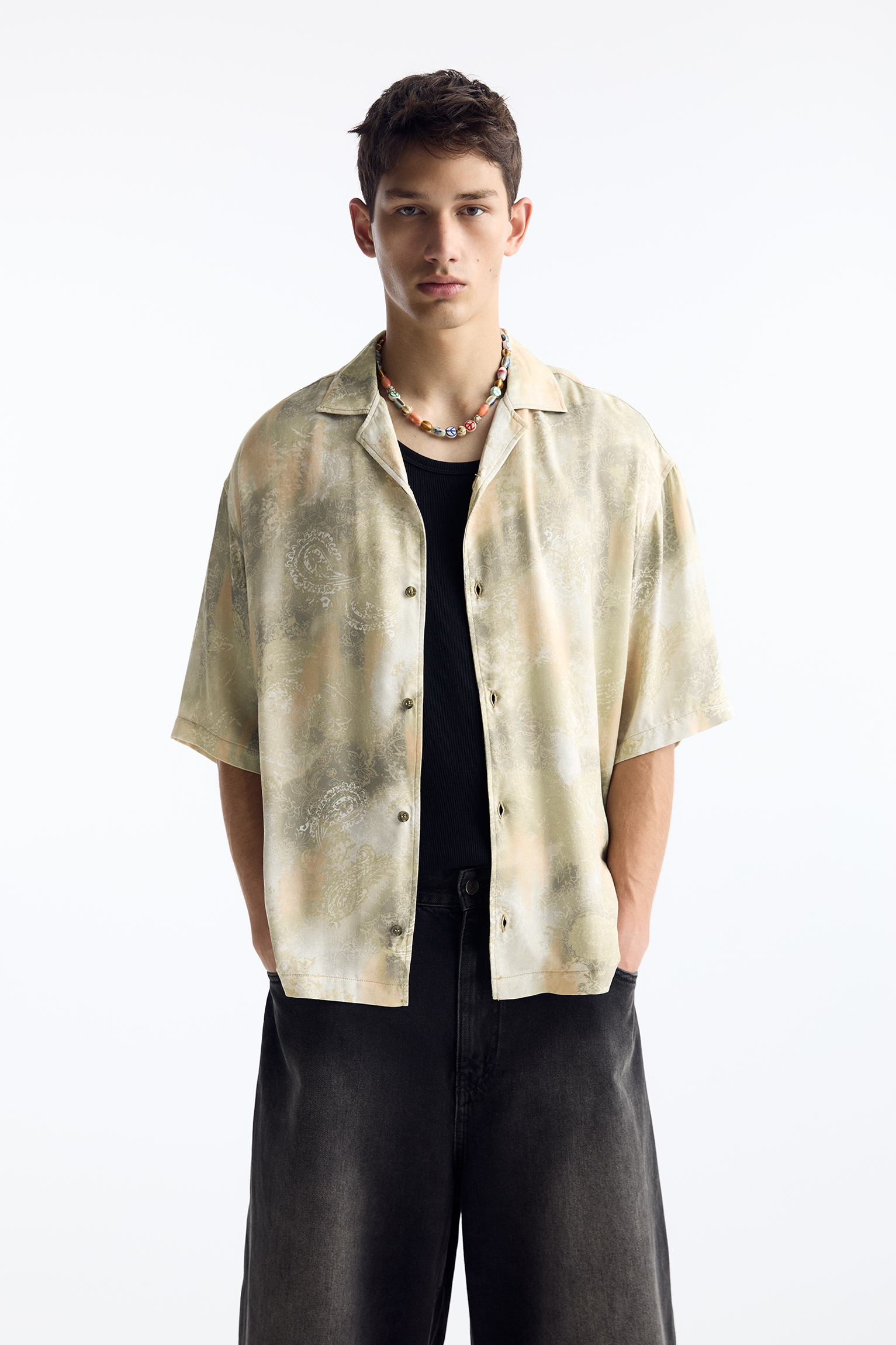 Campana Boys Yuki Paisley Print Short Sleeves Cotton Shirt - Mustard Yellow