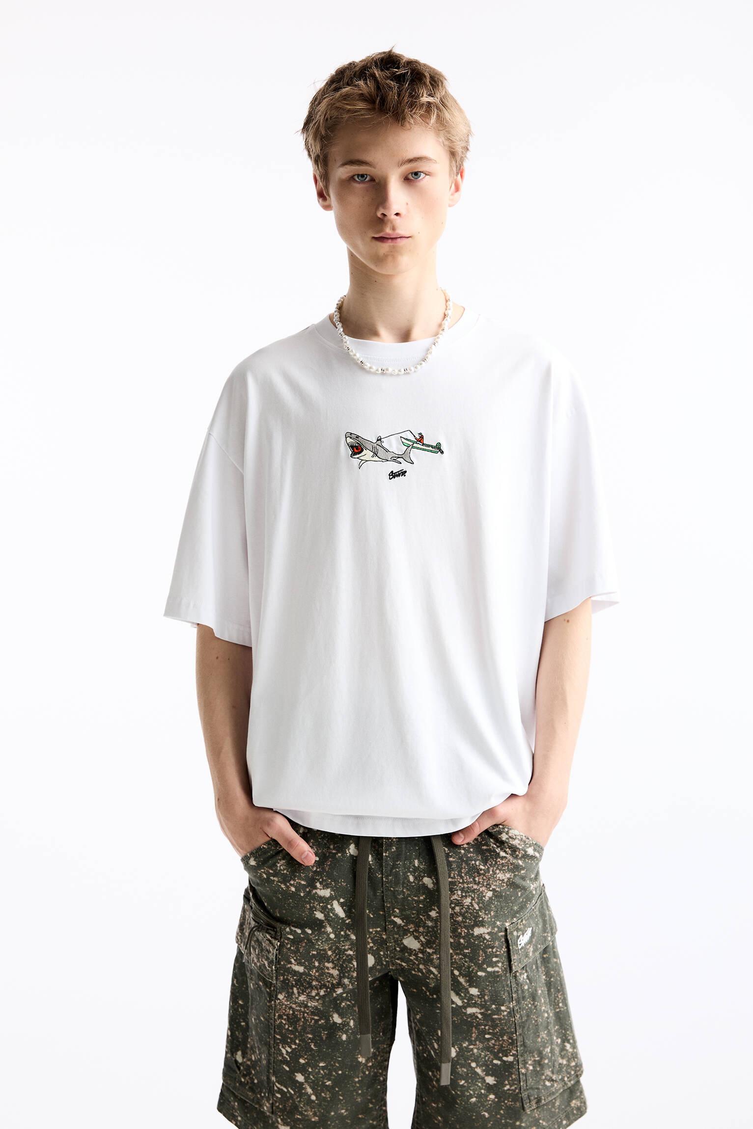 Stars And Stripes con Ricamo/Verde - Bandiera USA T-Shirt