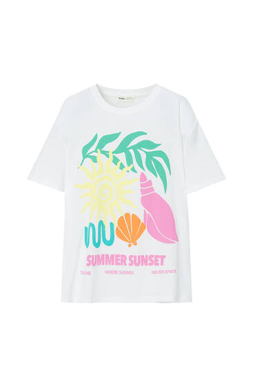 Yaz temalı grafik baskılı t-shirt