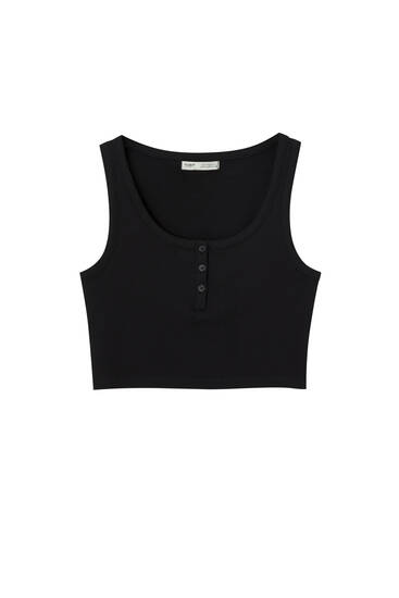 Cropped tank top with buttons