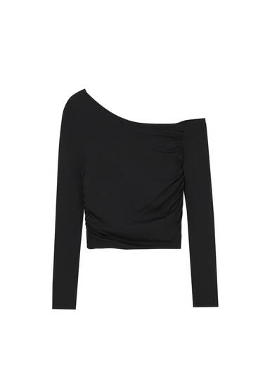 Asymmetric long sleeve top with draping