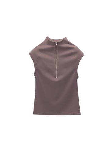 Mock neck stretch top with zip