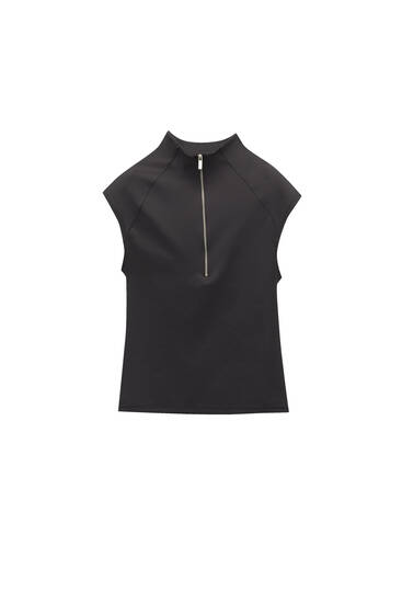 Mock neck stretch top with zip