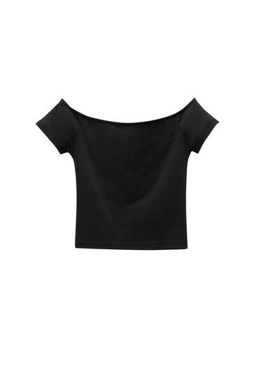 Pull&Bear mesh sleeve bralette top in black