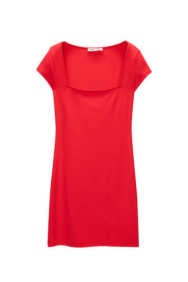 Short sleeve dress with a square neckline